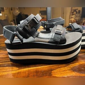 Teva X-Girl Black and White Flatform Platform Sandals